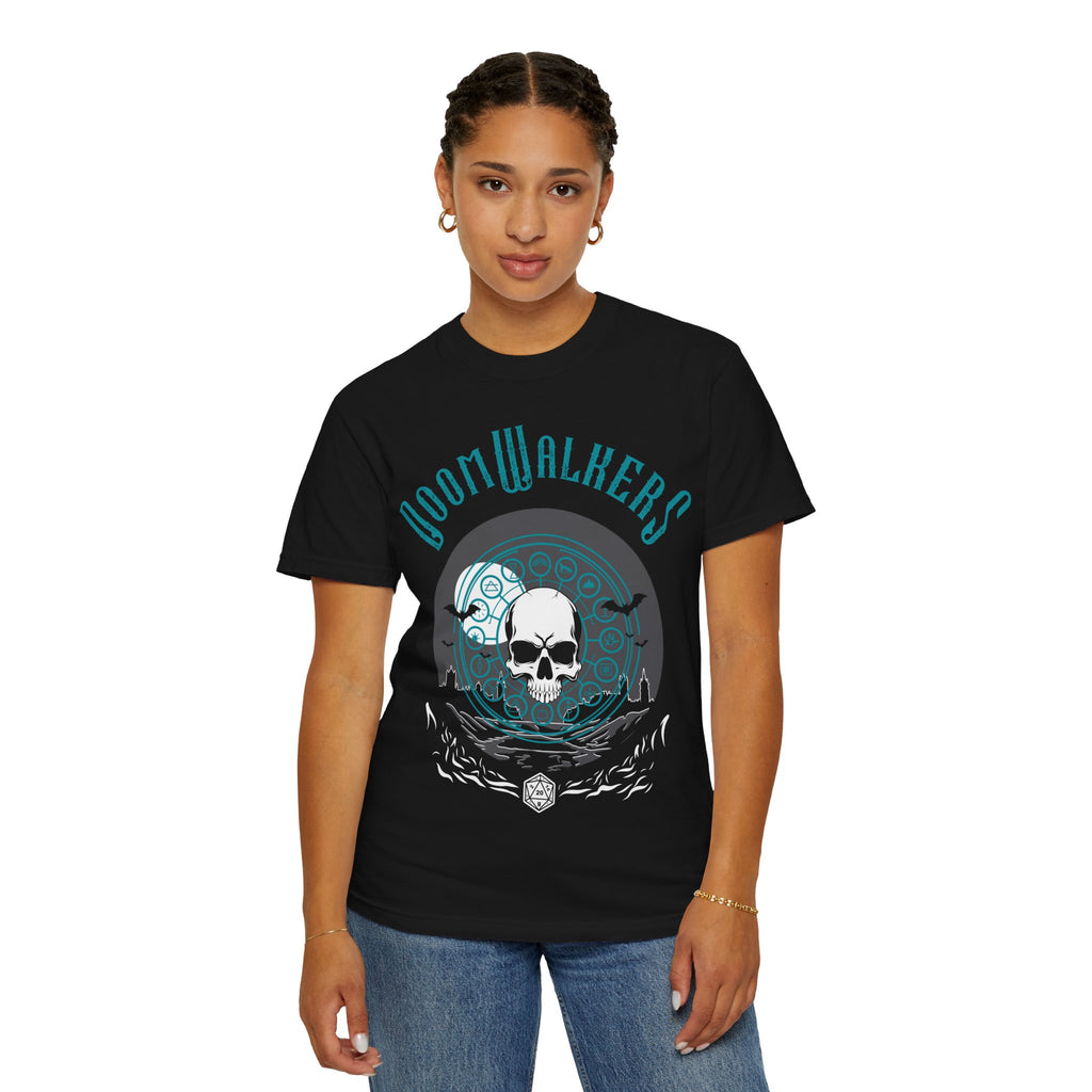 Doomwalkers Skull Moon T-shirt | Gothic Skull Night Scene, Bats