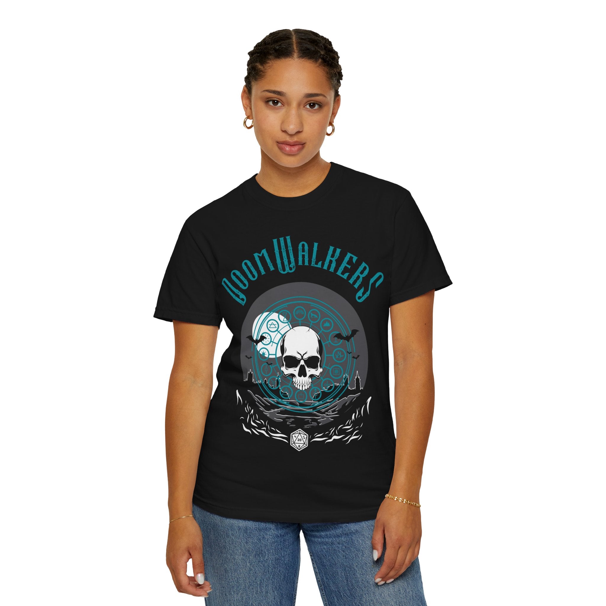 Doomwalkers Skull Moon T-shirt | Gothic Skull Night Scene, Bats