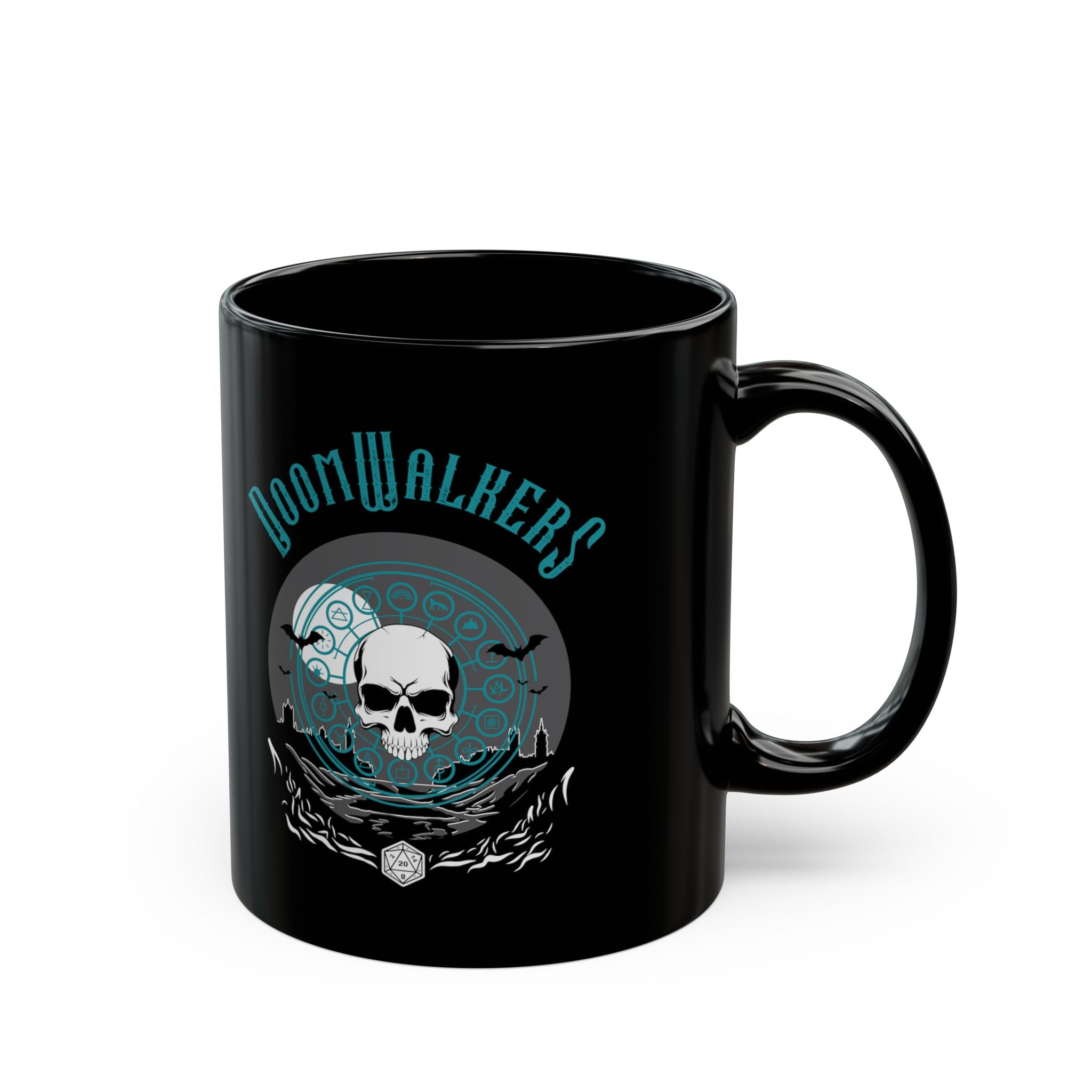 DoomWalkers Skull Black Coffee Mug — Gothic Gamer 11oz/15oz