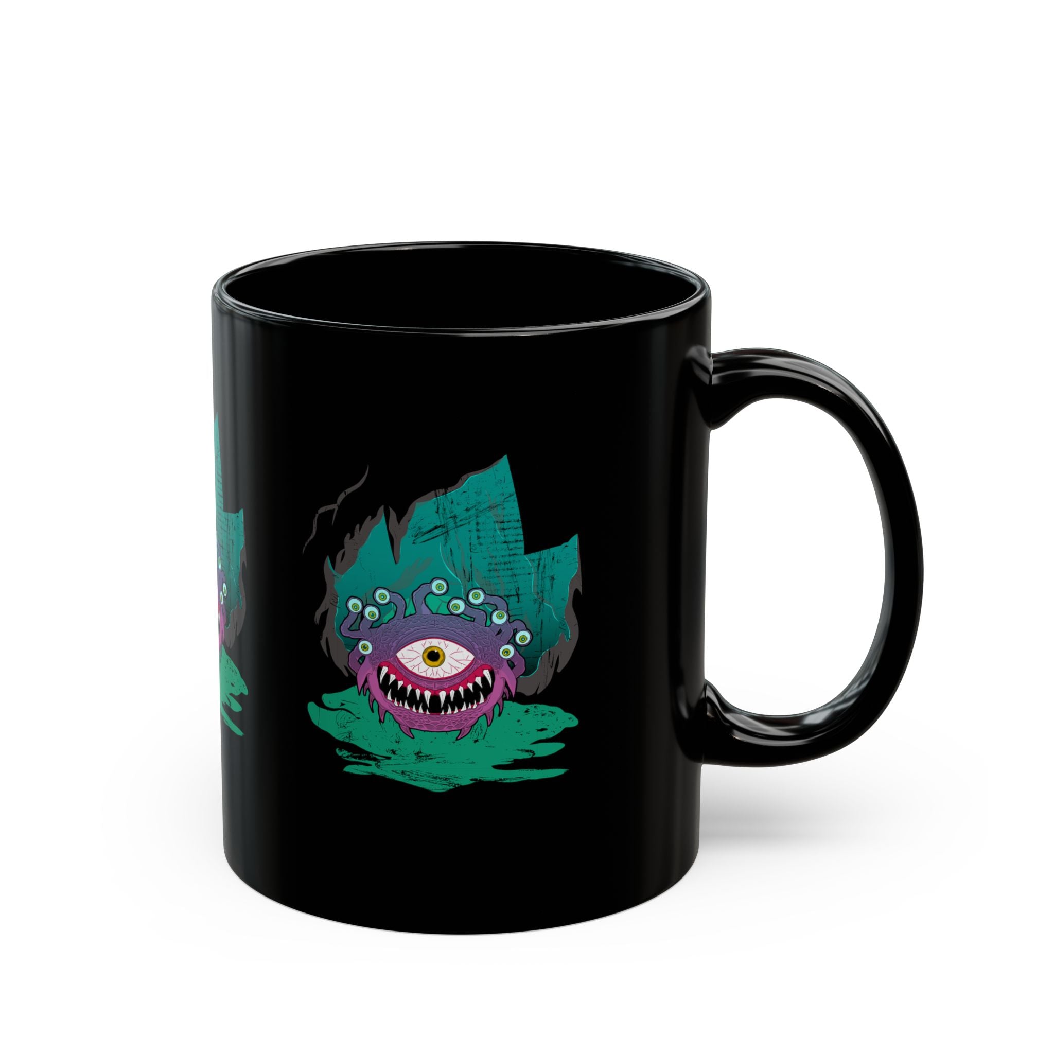 Beholder Black Mug — Cute Creepy One-Eyed Creature Coffee Cup (11oz/15oz)