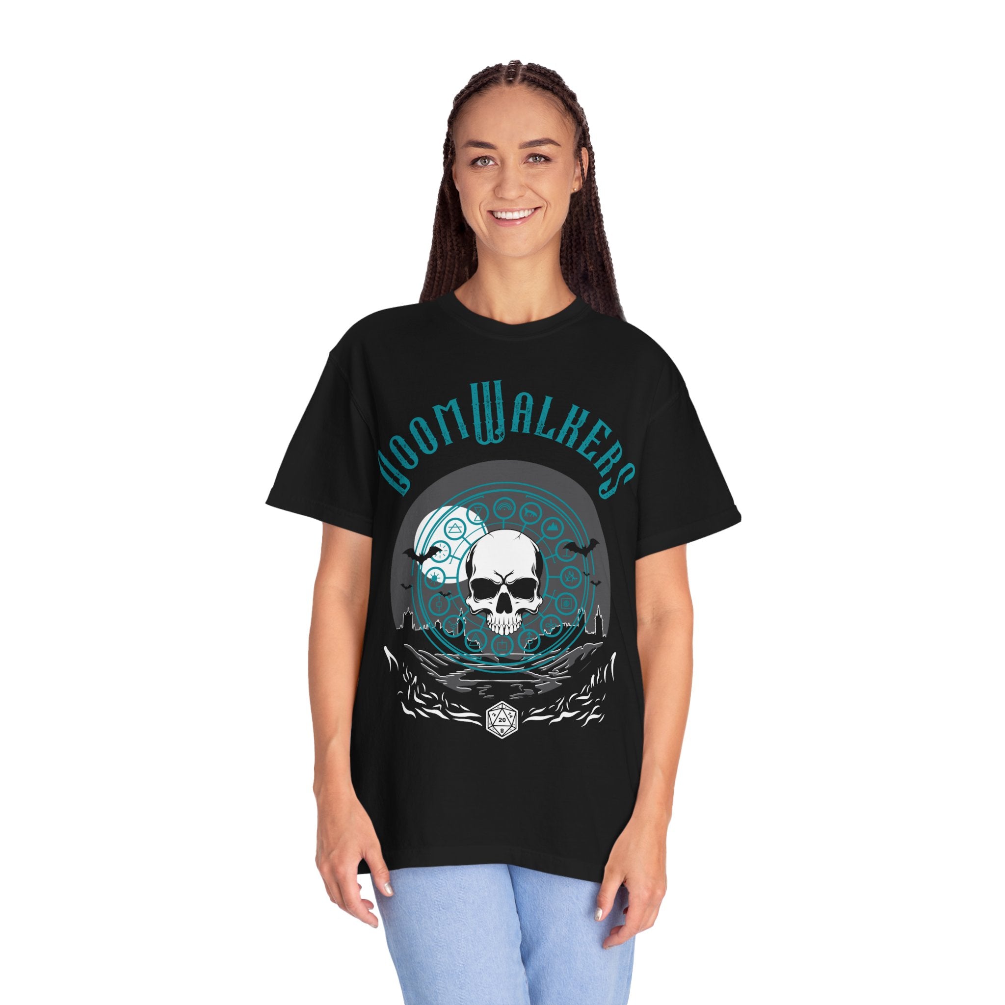 Doomwalkers Skull Moon T-shirt | Gothic Skull Night Scene, Bats