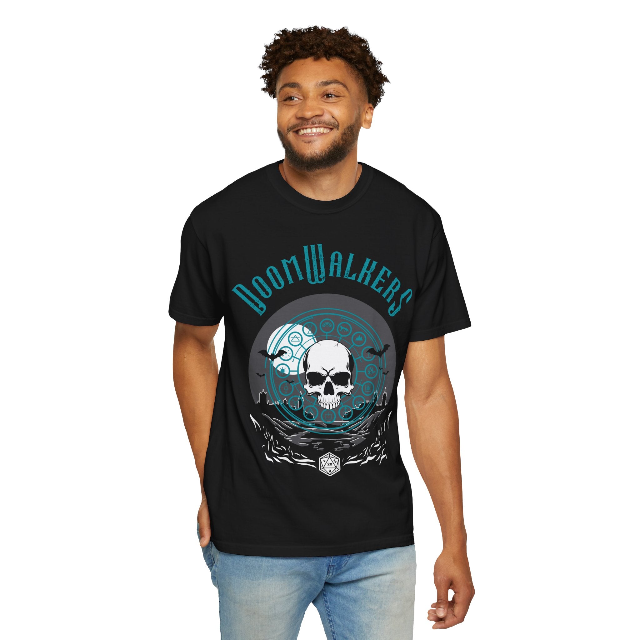 Doomwalkers Skull Moon T-shirt | Gothic Skull Night Scene, Bats