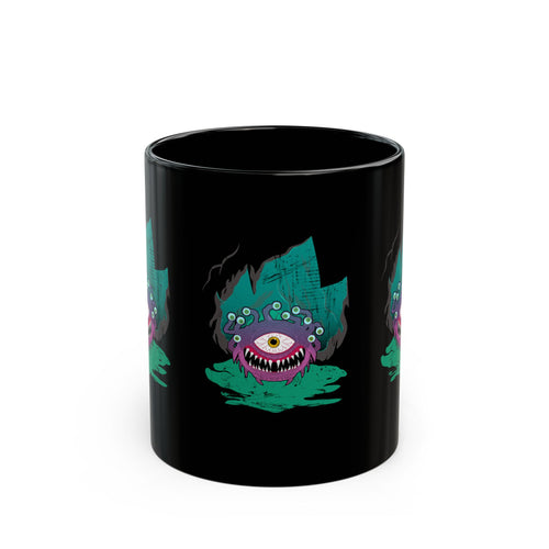 Beholder Black Mug — Cute Creepy One-Eyed Creature Coffee Cup (11oz/15oz)