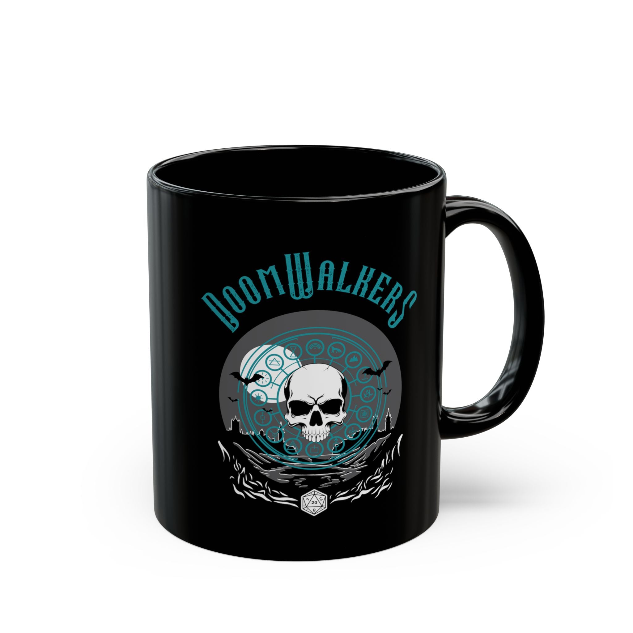 DoomWalkers Skull Black Coffee Mug — Gothic Gamer 11oz/15oz