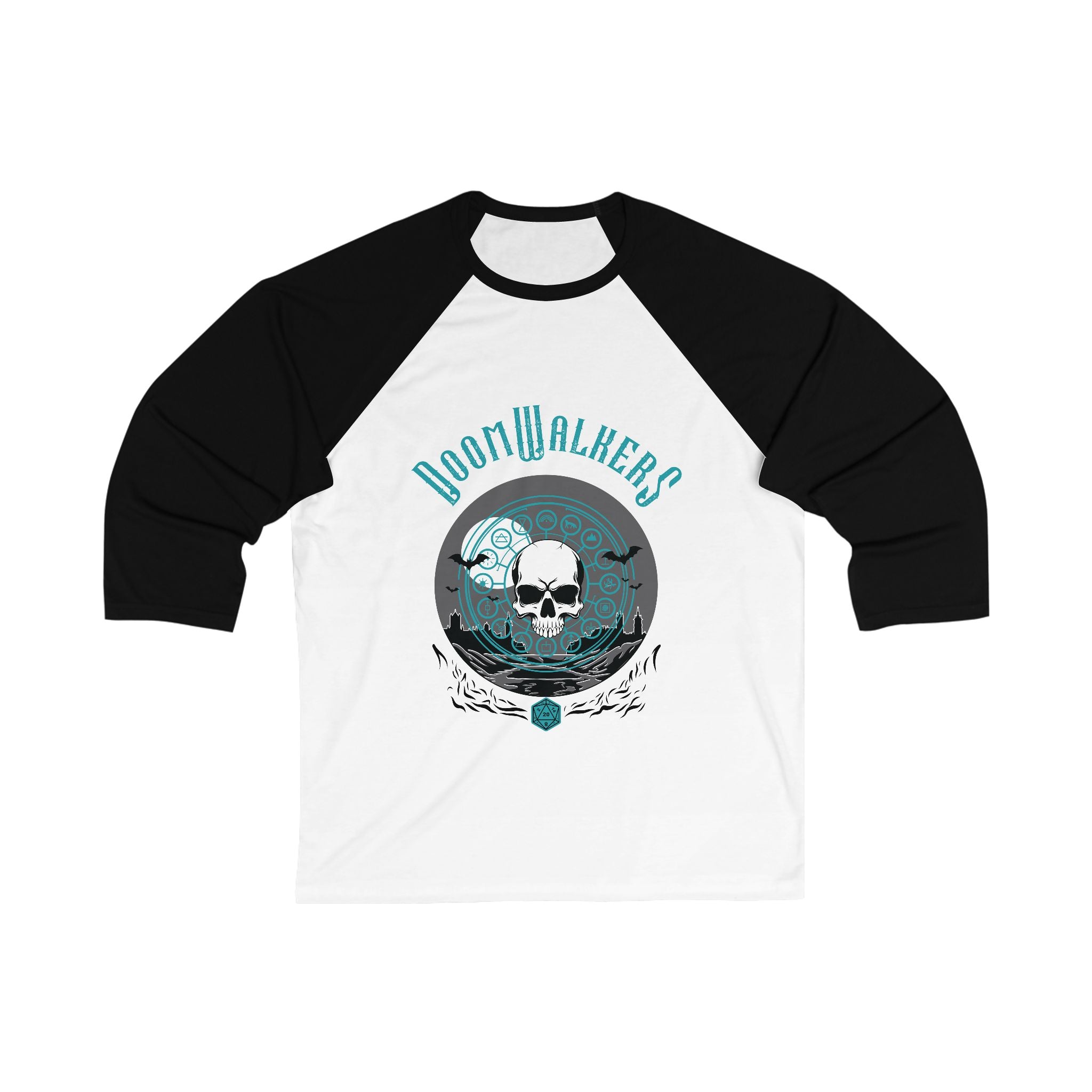 Doomwalkers Skull Baseball Tee — Retro Gothic 3/4 Sleeve Raglan