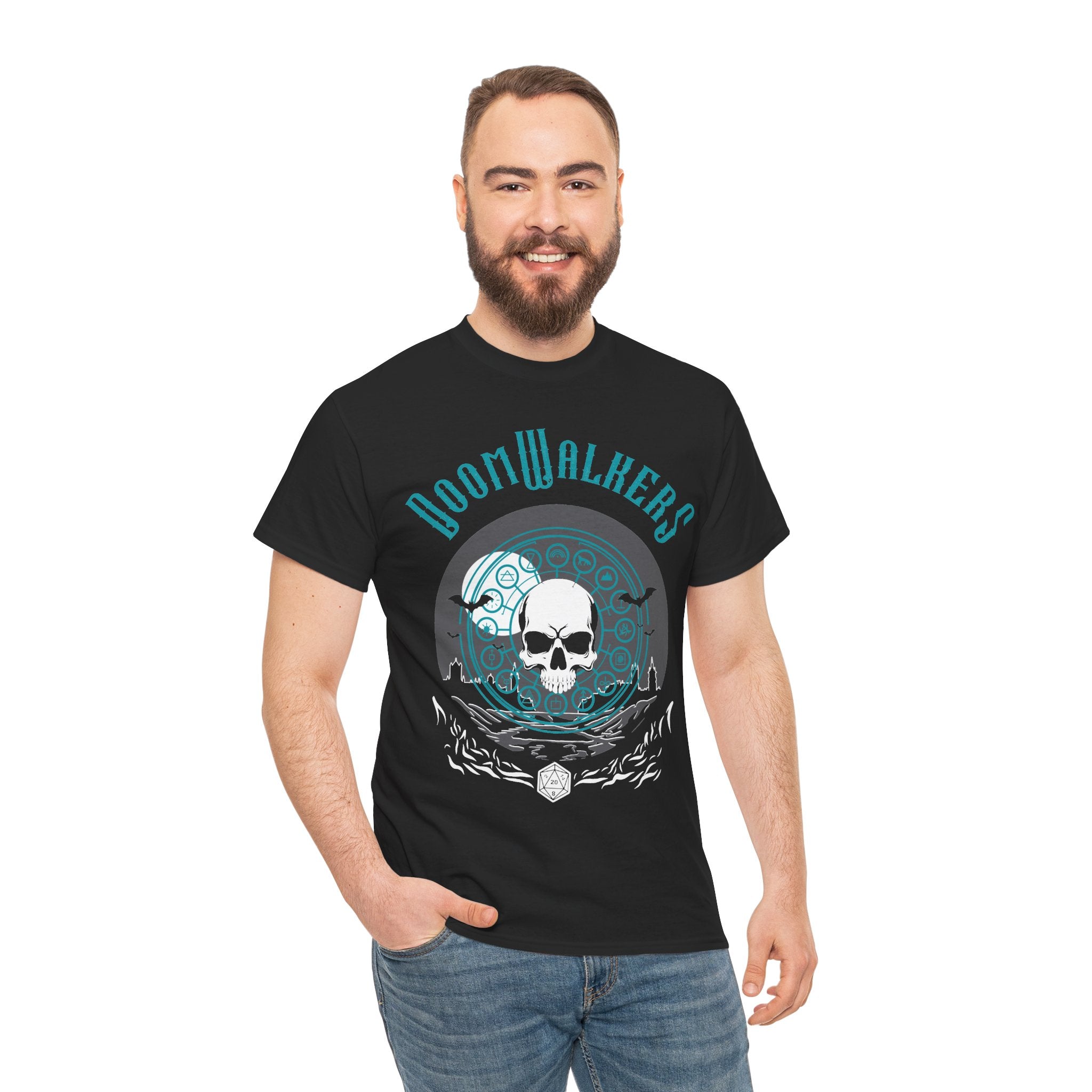 Doomwalkers Skull Moon T-shirt | Gothic Skull Night Scene, Bats