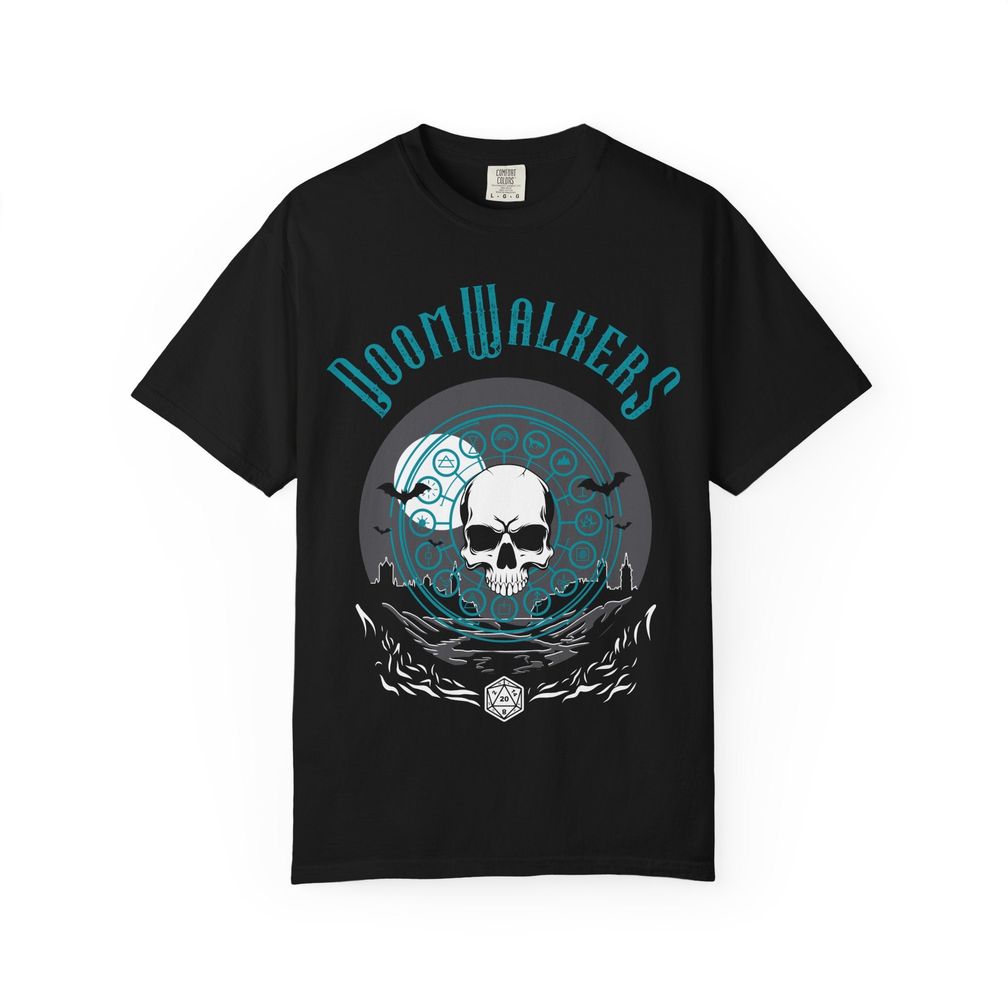 Doomwalkers Skull Moon T-shirt | Gothic Skull Night Scene, Bats
