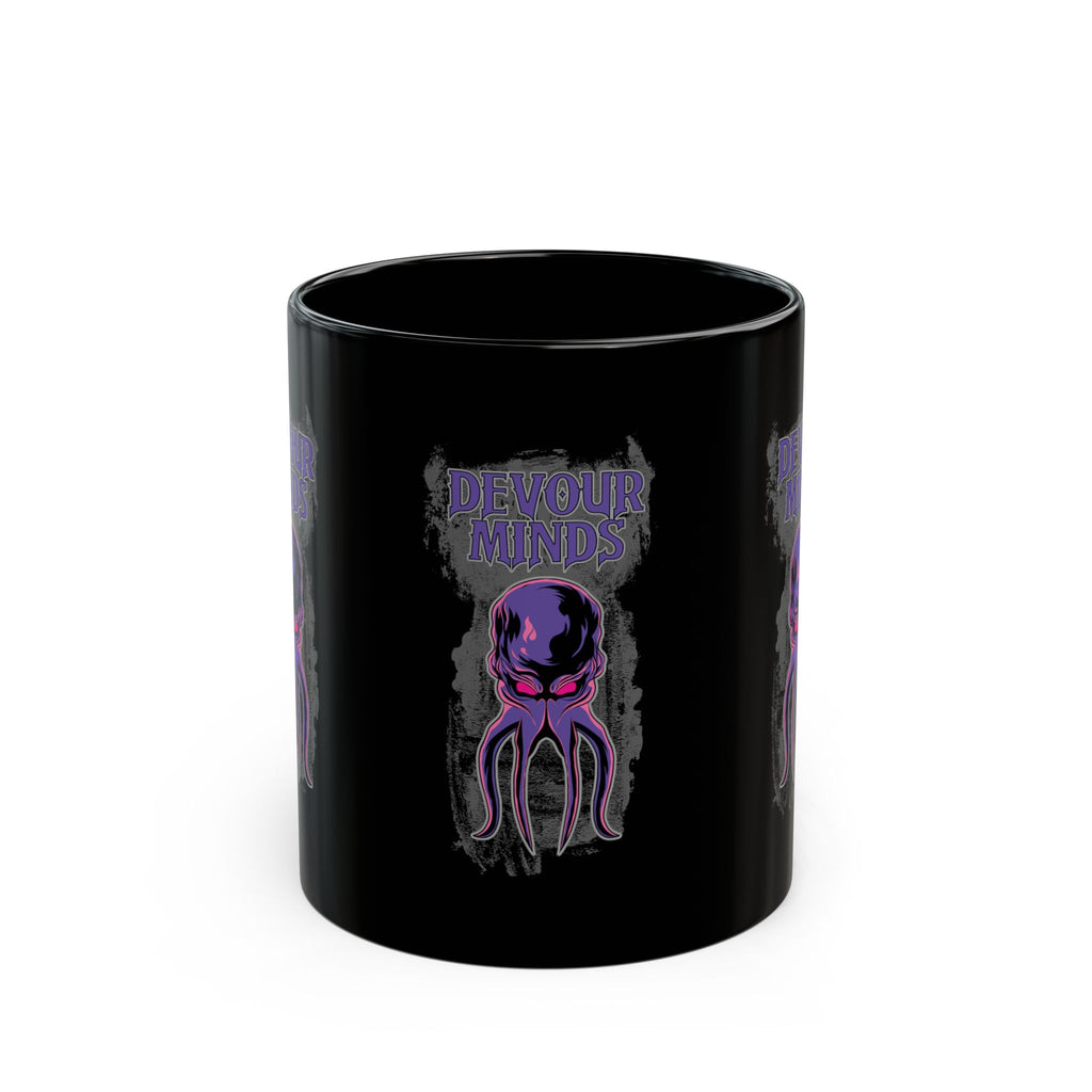Devour Minds Black Mug — Purple Cthulhu Octopus Gothic Coffee Cup (11oz/15oz)