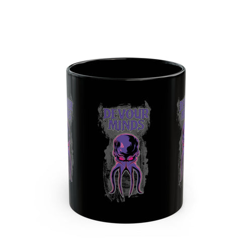 Devour Minds Black Mug — Purple Cthulhu Octopus Gothic Coffee Cup (11oz/15oz)