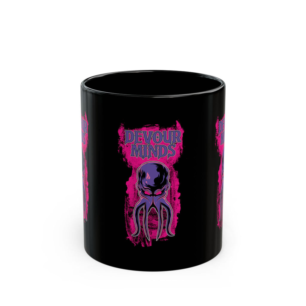 Devour Minds Black Mug — Neon Cthulhu Octopus Horror Coffee Cup (11oz/15oz)