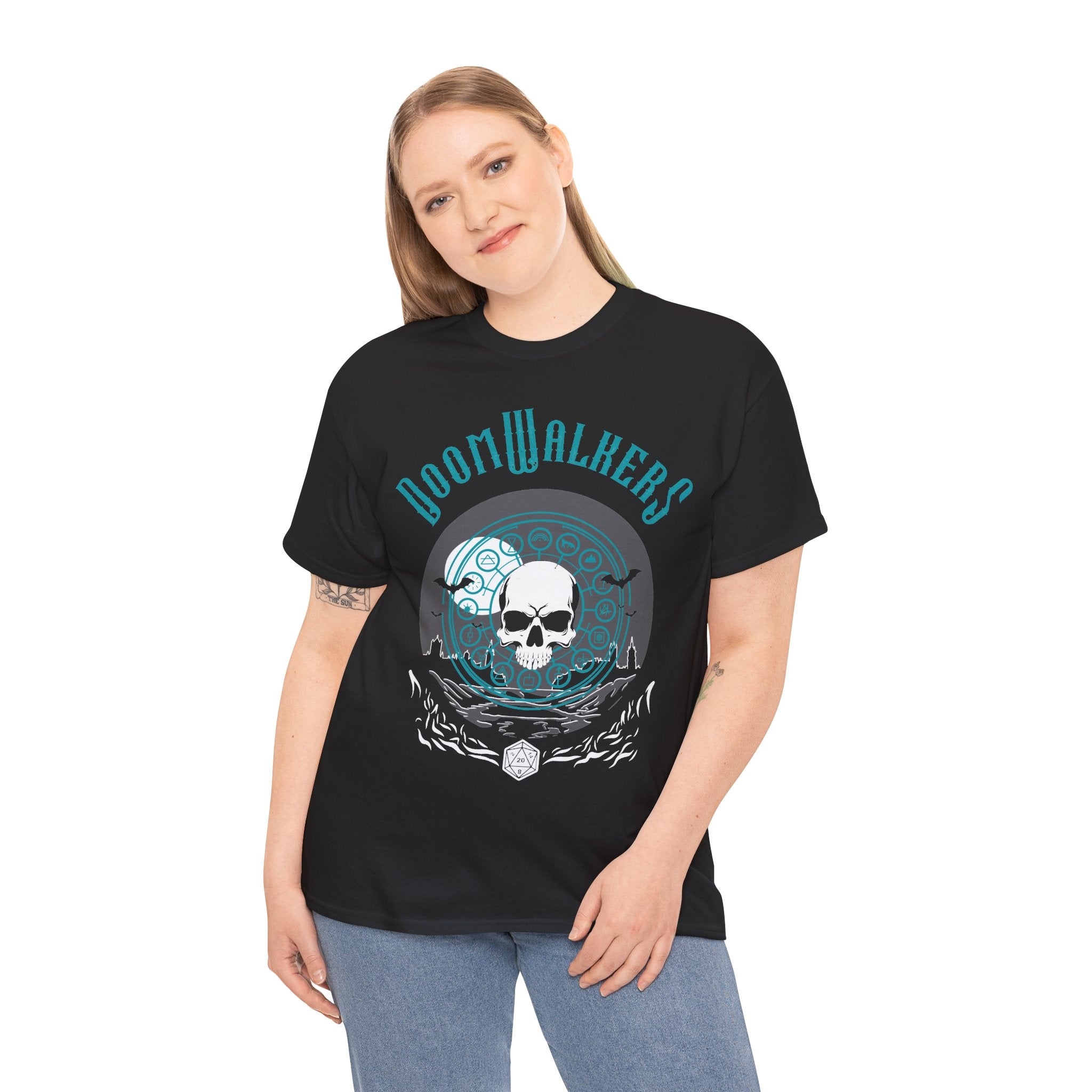 Doomwalkers Skull Moon T-shirt | Gothic Skull Night Scene, Bats