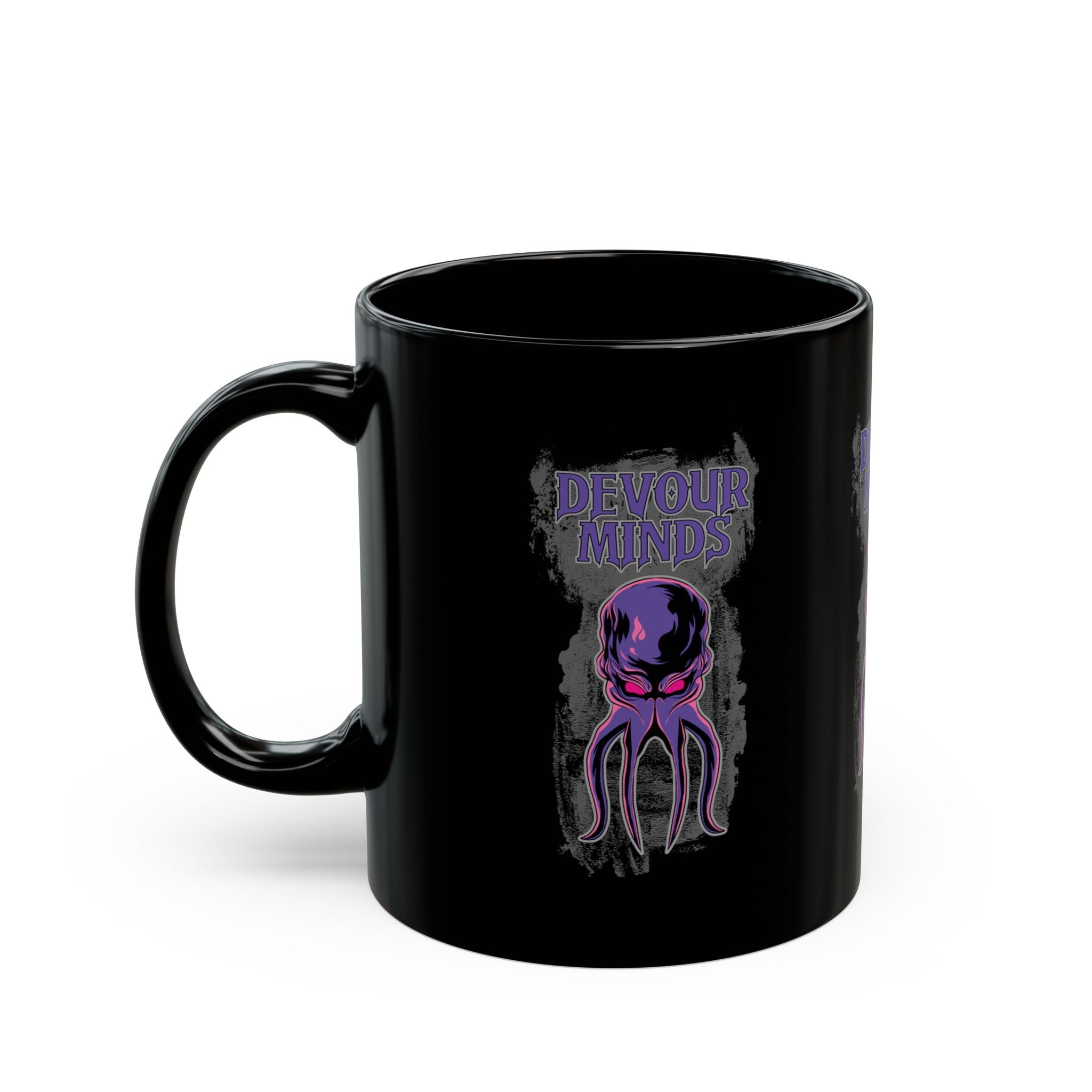 Devour Minds Black Mug — Purple Cthulhu Octopus Gothic Coffee Cup (11oz/15oz)
