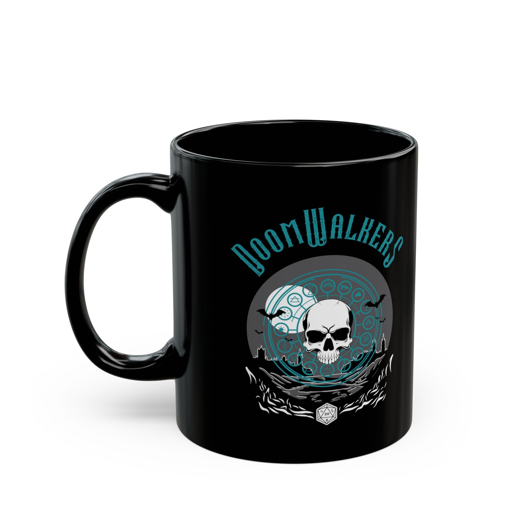 DoomWalkers Skull Black Coffee Mug — Gothic Gamer 11oz/15oz