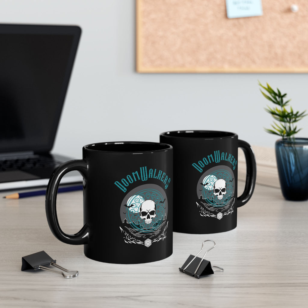 DoomWalkers Skull Black Coffee Mug — Gothic Gamer 11oz/15oz