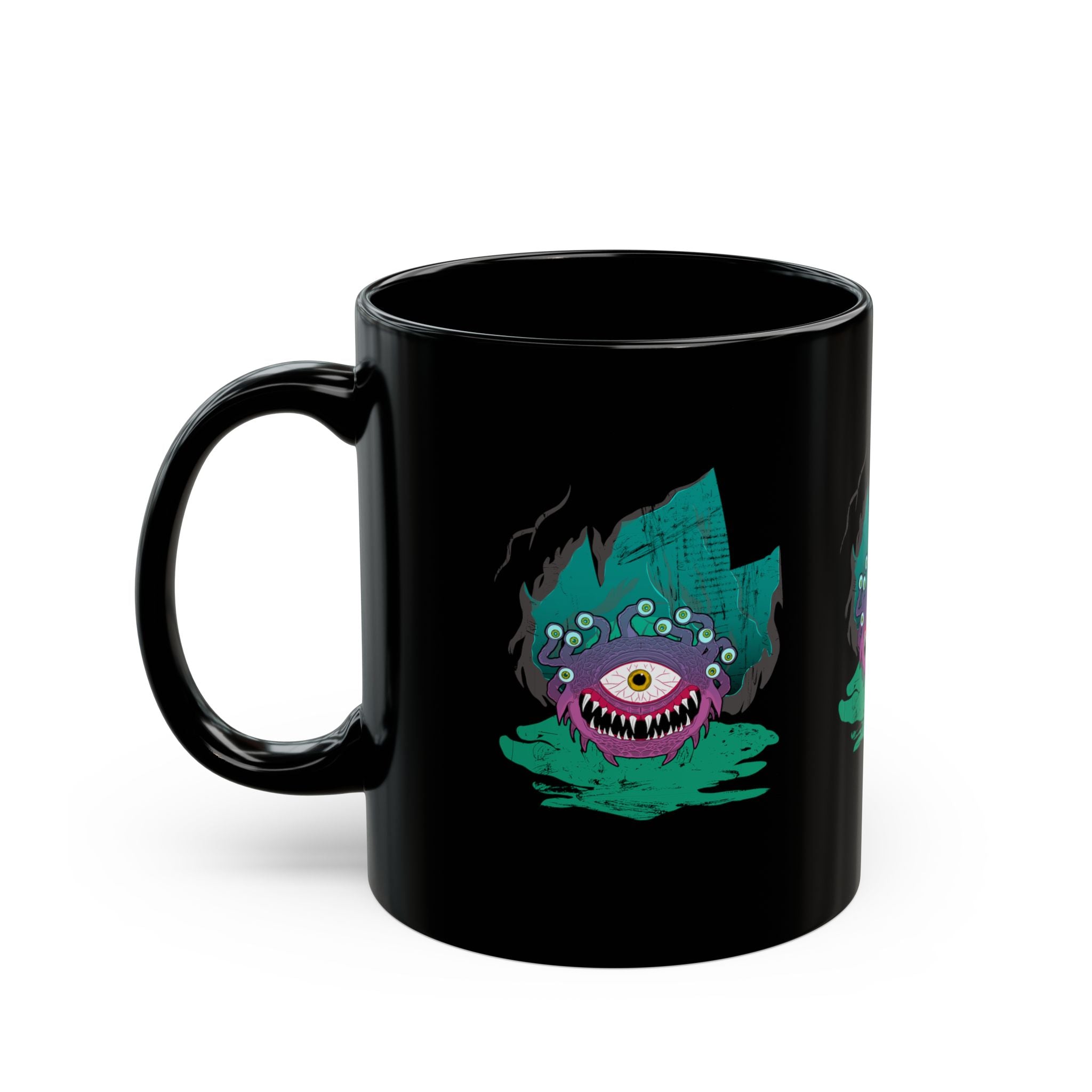 Beholder Black Mug — Cute Creepy One-Eyed Creature Coffee Cup (11oz/15oz)