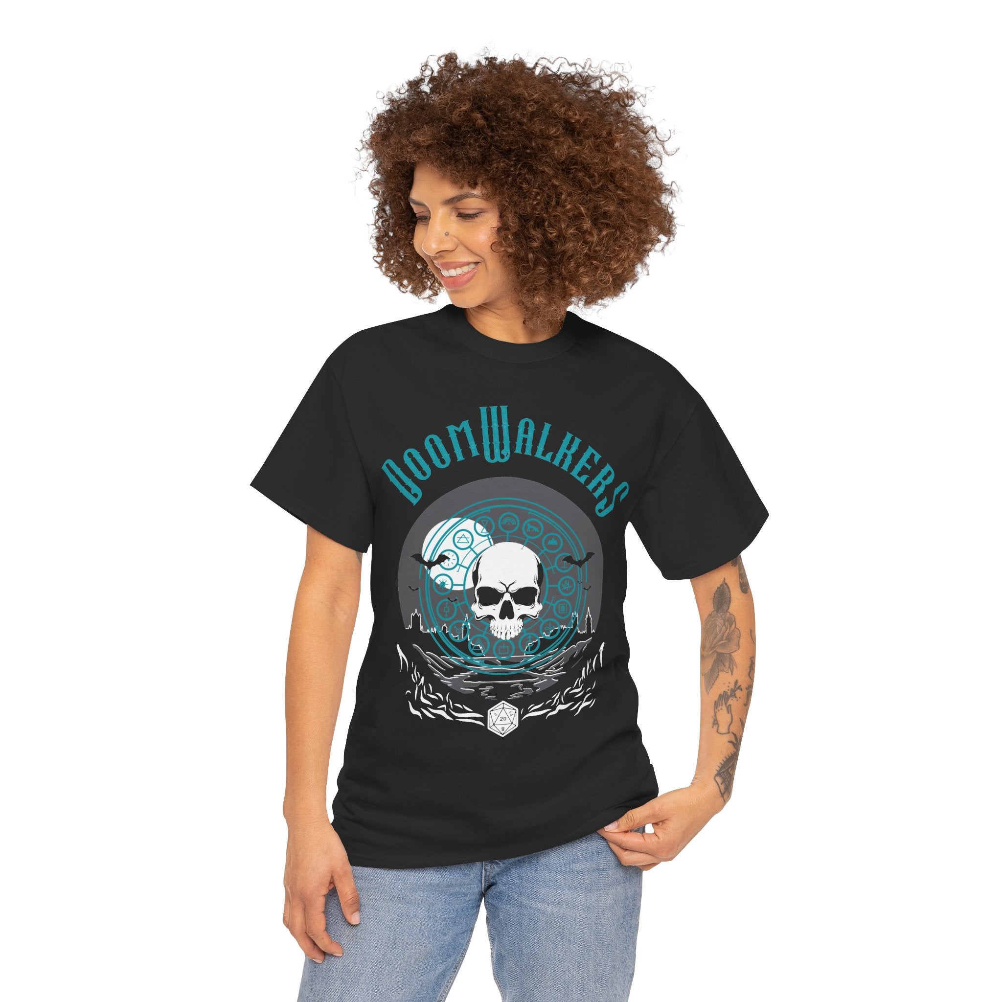 Doomwalkers Skull Moon T-shirt | Gothic Skull Night Scene, Bats