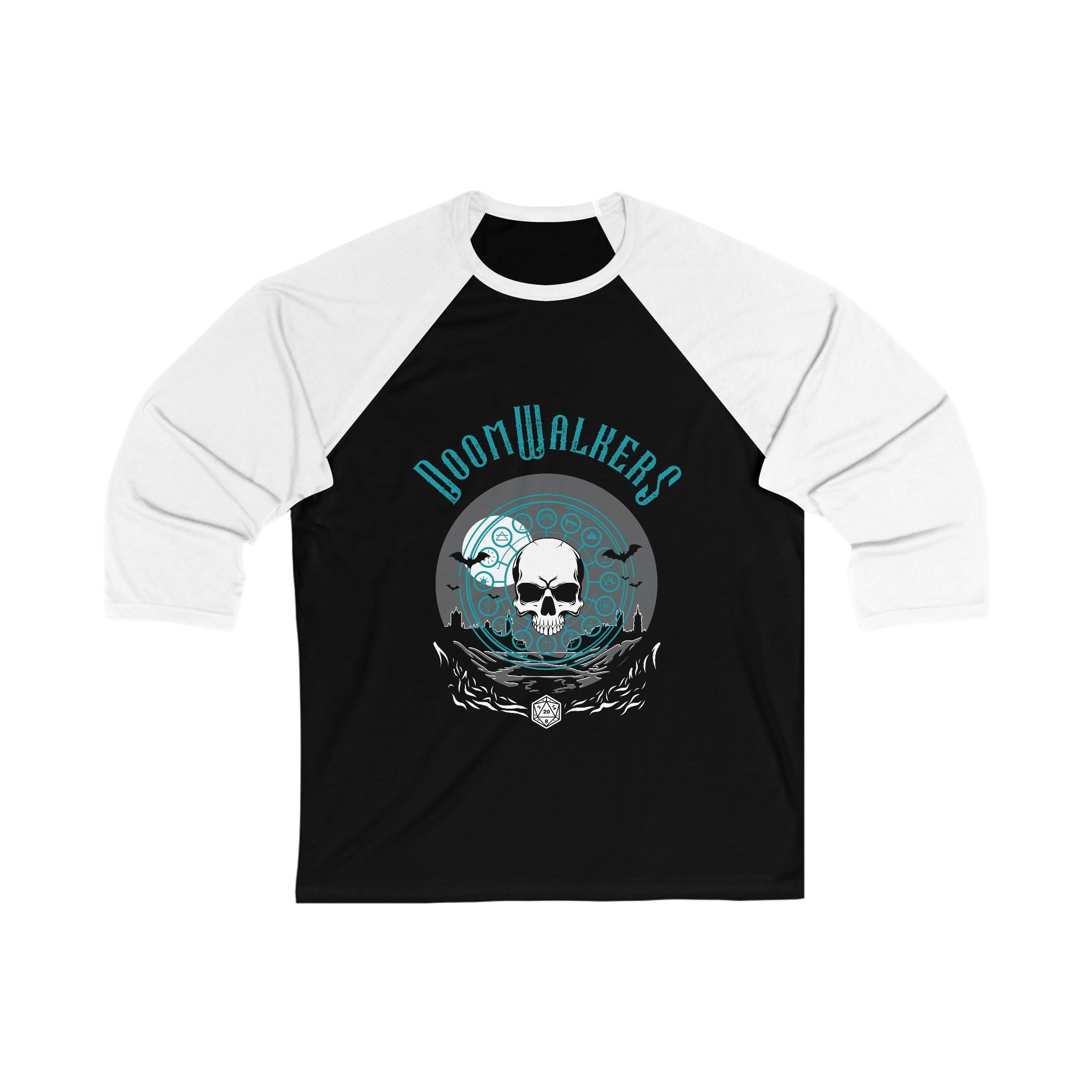 Doomwalkers Skull Baseball Tee — Retro Gothic 3/4 Sleeve Raglan