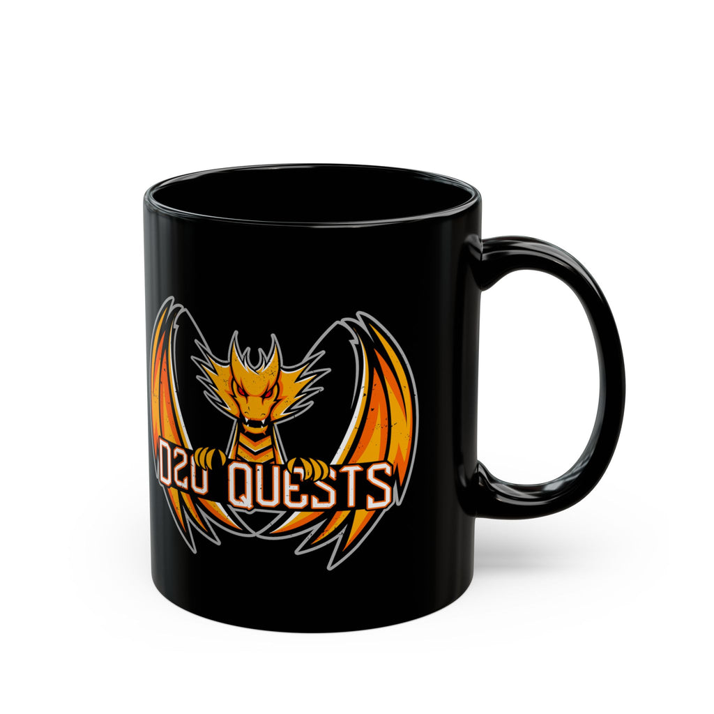 Dragon Logo Coffee Mug — 'D20 QUESTS' Black Ceramic Mug (11oz & 15oz)