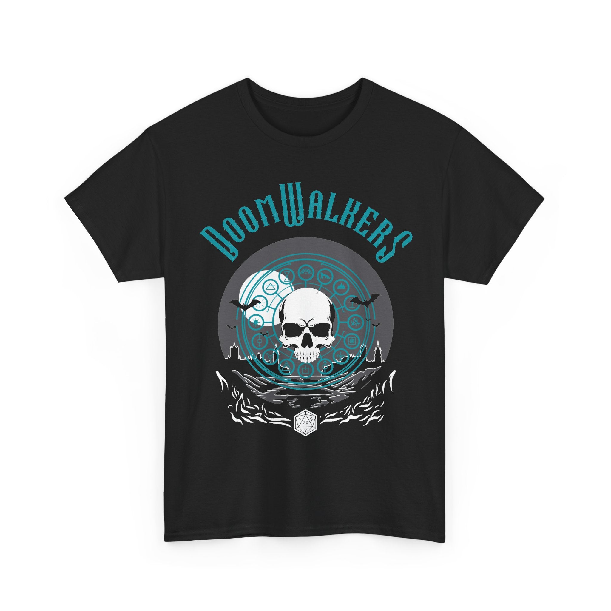 Doomwalkers Skull Moon T-shirt | Gothic Skull Night Scene, Bats