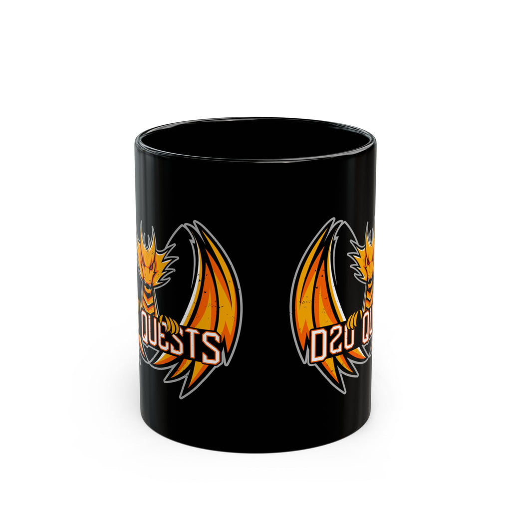 Dragon Logo Coffee Mug — 'D20 QUESTS' Black Ceramic Mug (11oz & 15oz)